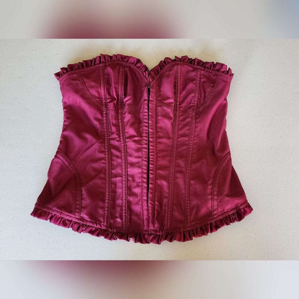 Victoria's Secret Satin Ruffled Bustier in Deep Magenta